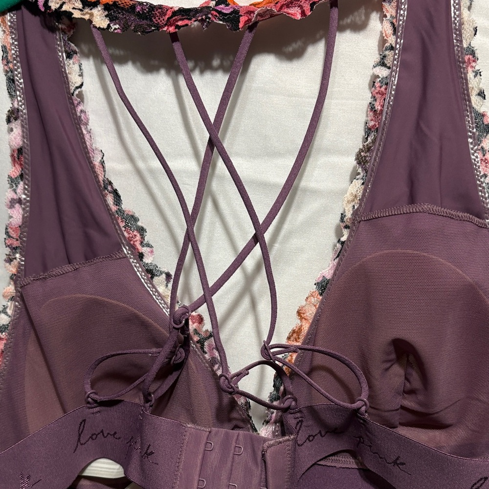 PINK Victoria's Secret Purple Floral & Black Metallic Lace Bralettes - Picture 8 of 9